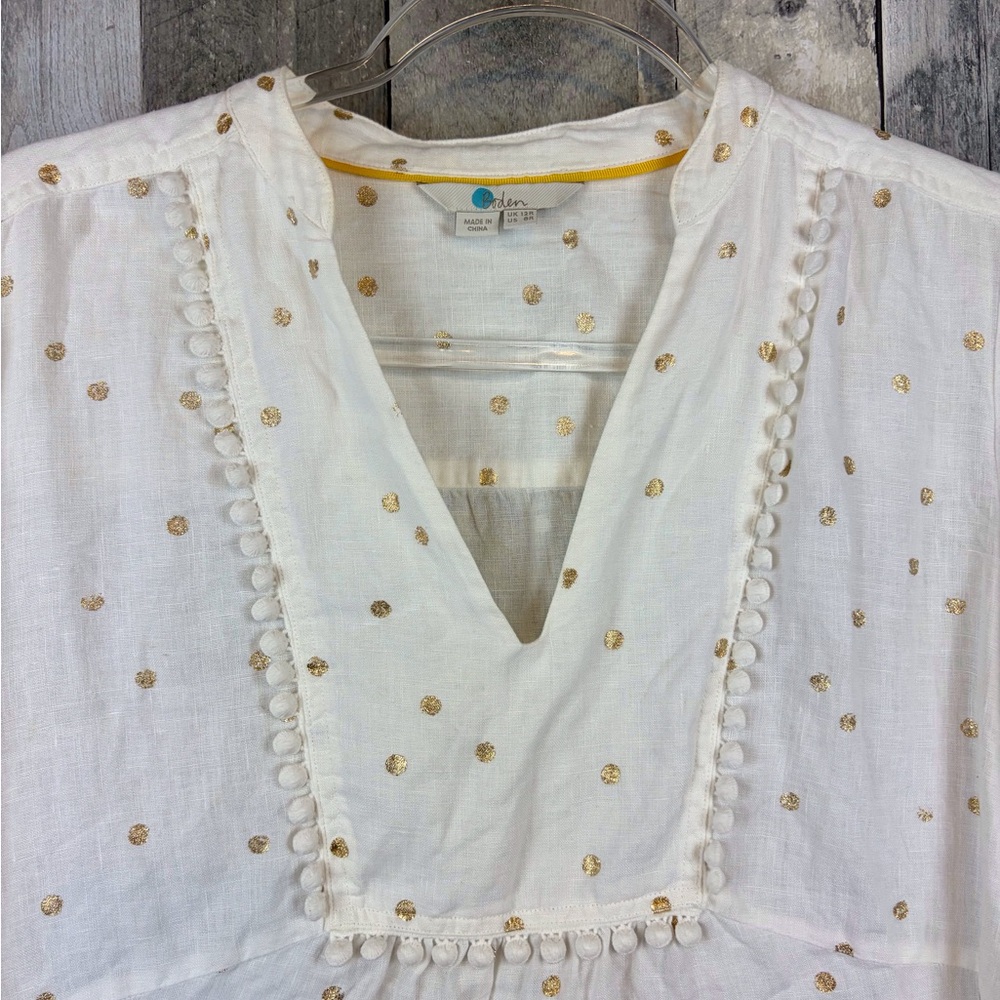 Boden Evangeline Tunic in White Linen Polka Dot Size 8 Regular. - Picture 4 of 16